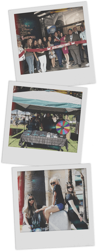three polaroid style photos of customers wearing HerbNJoy merchandise